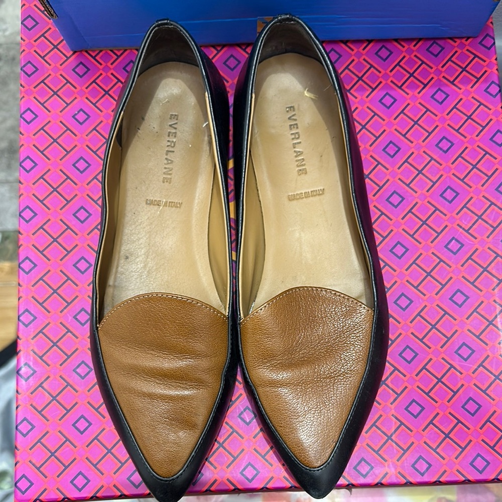 Everlane Brown and Black Flats with Pointed Toe